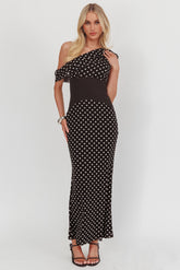 Milos Asymmetric Neckline Maxi Dress Black Dot